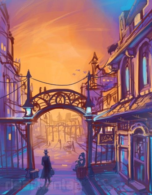 Original__Town_Scene_by_Risachantag Digital painting Town