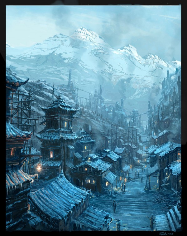 Steampunk_Chinese_Village_by_Raphael_Lacoste Digital Painting Steampunk