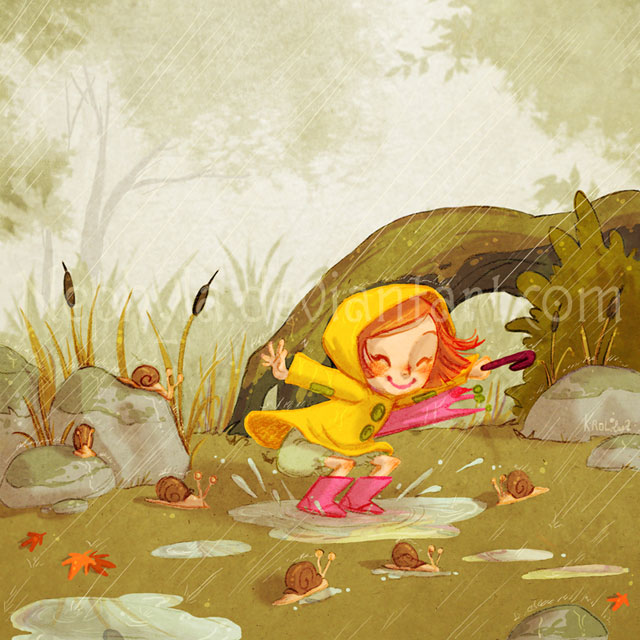 rainy day kid illustration