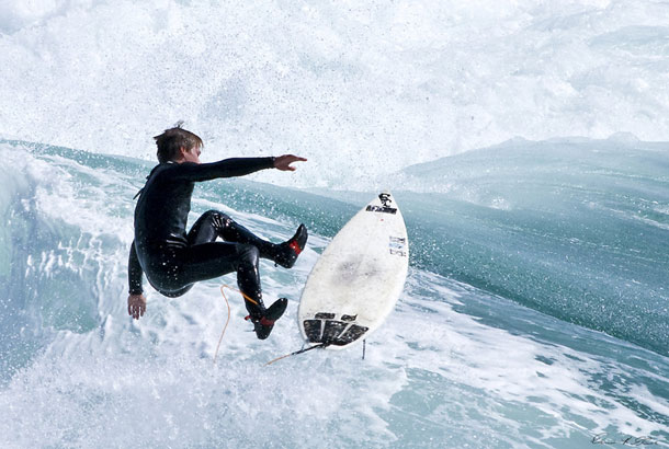 extreme slippery sea surfing