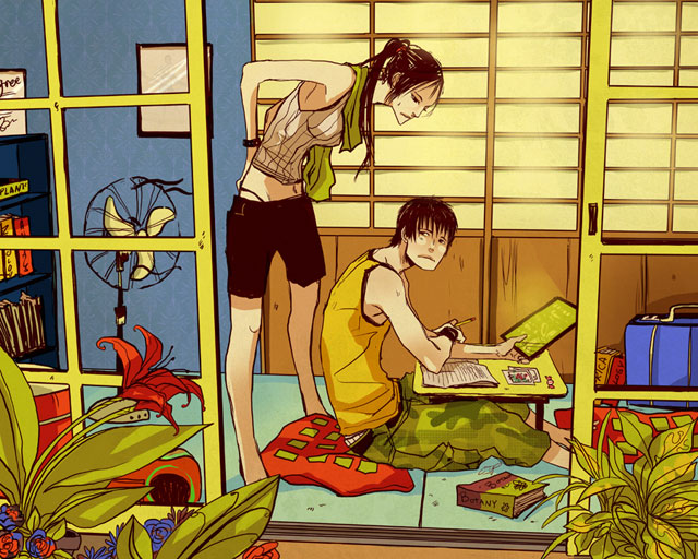 Com__Hot_day_for_Botany_by_CassandraJean couple character illustration