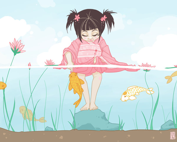 Koi_by_Hanasu little girl character illustration