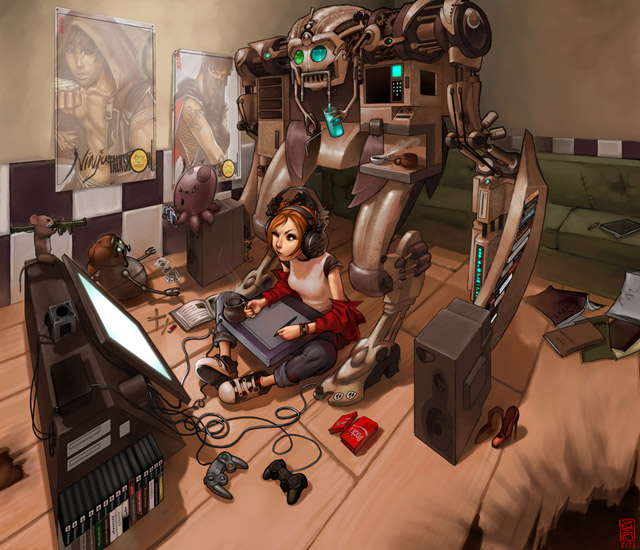 The_Workstation_2_by_Jujika work station character illustration