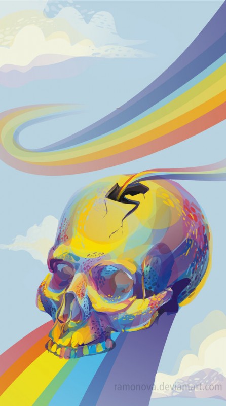 rainbow sky skull colorful vector design artwork details