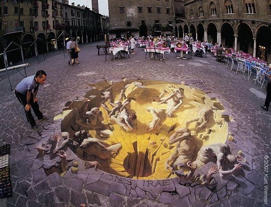 3D street art of a big hole in the surface