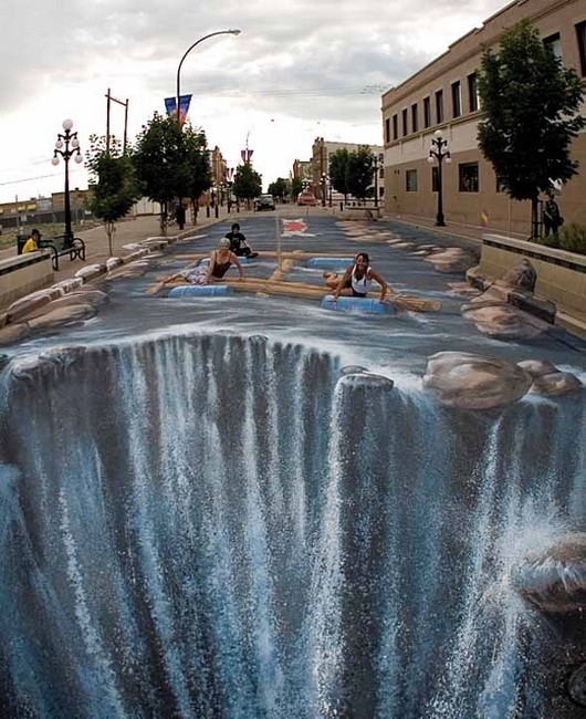3D street art example of a waterfall
