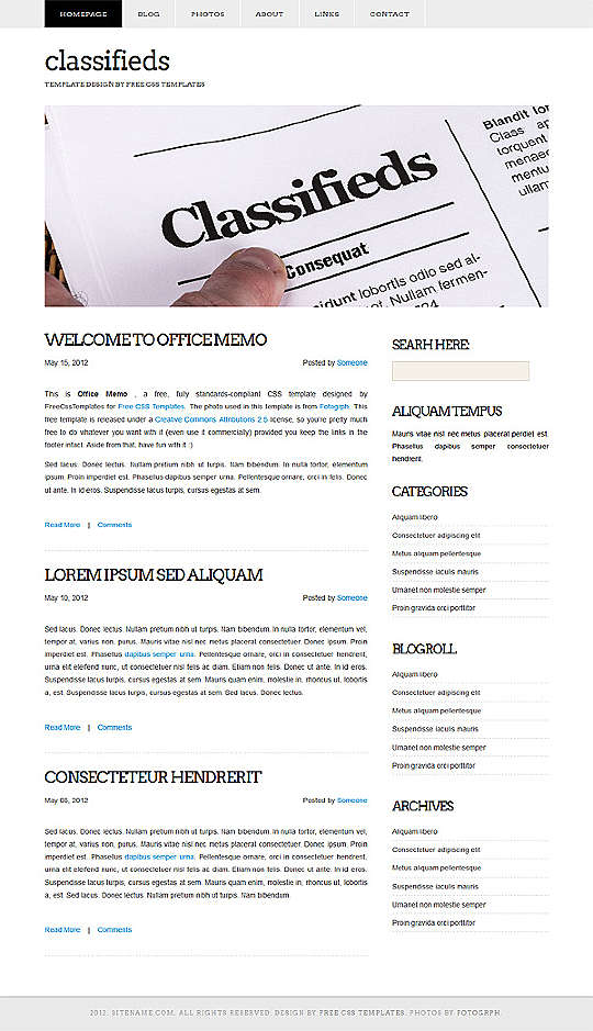 free classified business website templates